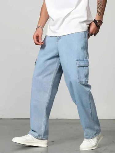 Vooter Men Lightly-Washed Tapered Denim Cargo Jeans OUR BESTSELLER