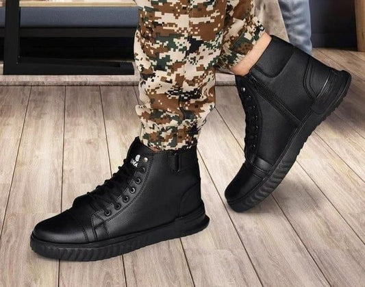Men's Korean Style High Top Casual Shoes For Men (Black) ekmkfy-ae