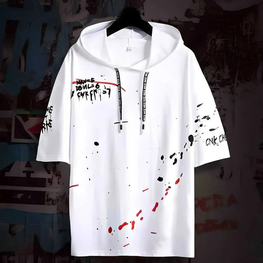 TRYTHIS Cotton Color Block Half Sleeves Hooded Neck Mens T-Shirt ZUXO